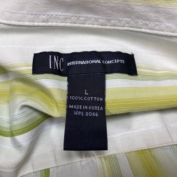 INC International Concepts Woman Shirt Blouse Large Green Stripes Cotton Western - Picture 9 of 9